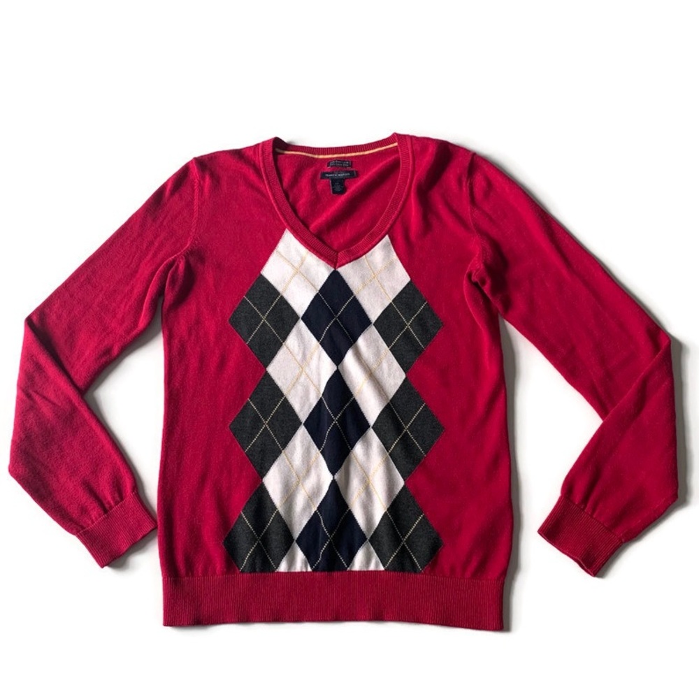 Tommy Hilfiger Dark Pink Argyle Sweater Size S